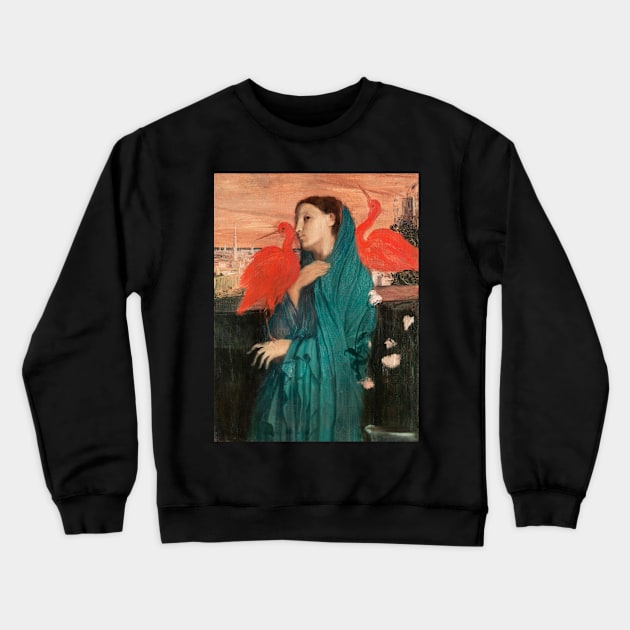 Painting of a woman with red birds Crewneck Sweatshirt by thatprintfellla